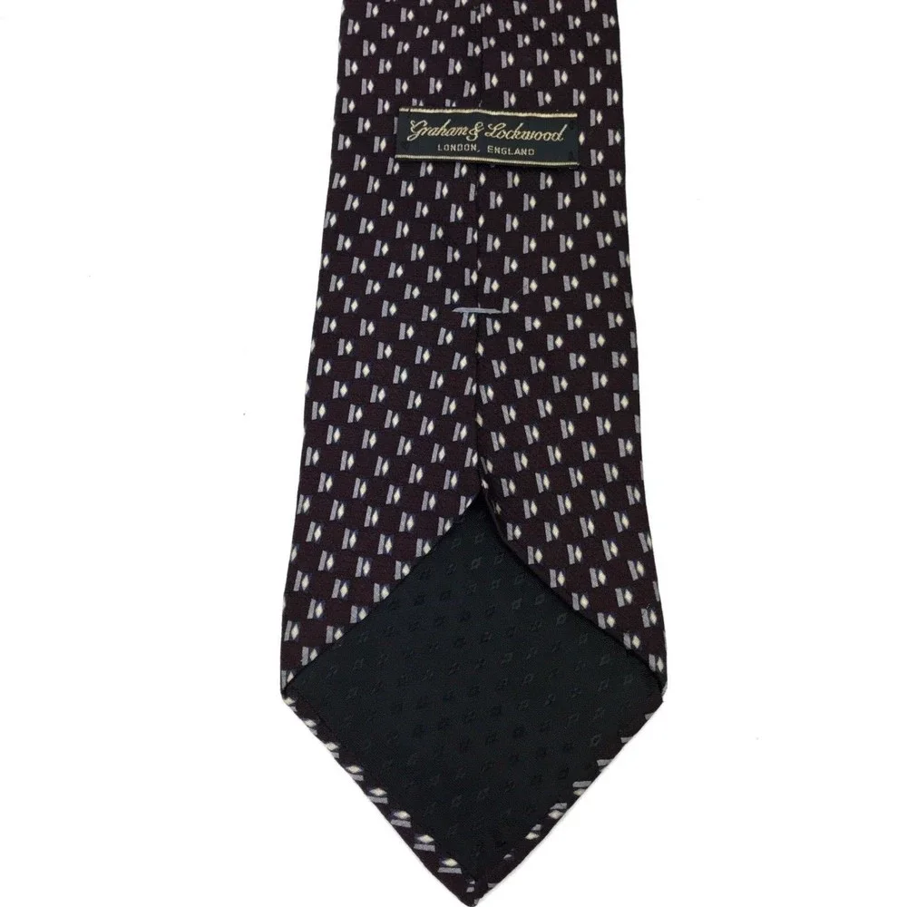 Graham & Lockwood Tie Maroon Blue 100% Silk Necktie 👔 Made In Mexico 58
